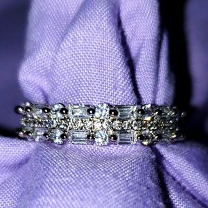 White Sapphire Wedding Band .925 Sterling Silver